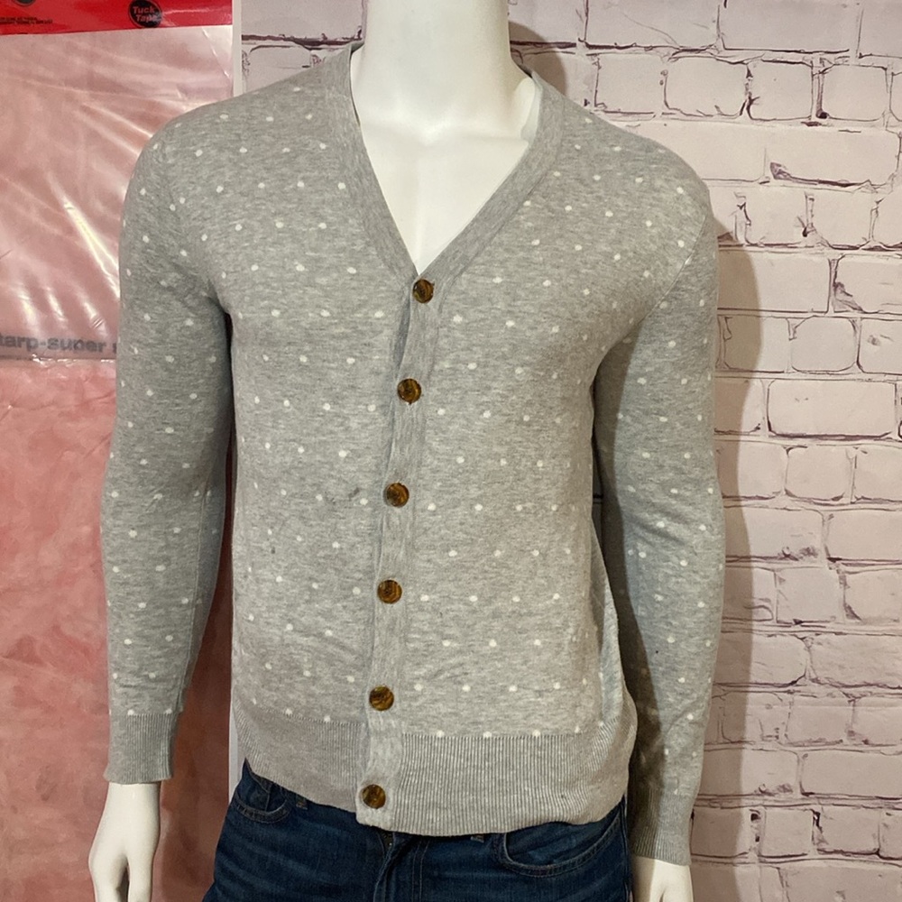 (Men) French Connection Light Gray Polka Dot Cardigan